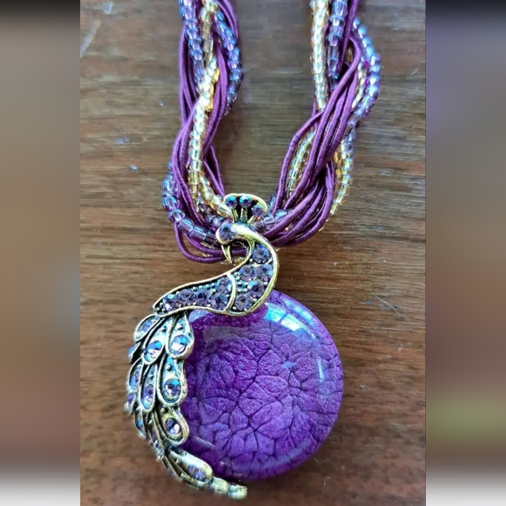 New Beautiful purple peacock  necklace.  Other colors available